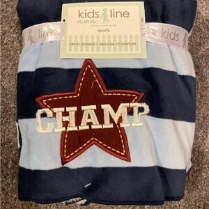 Kids line plush baby blanket champ blue new fleece polyester 30”x40”
